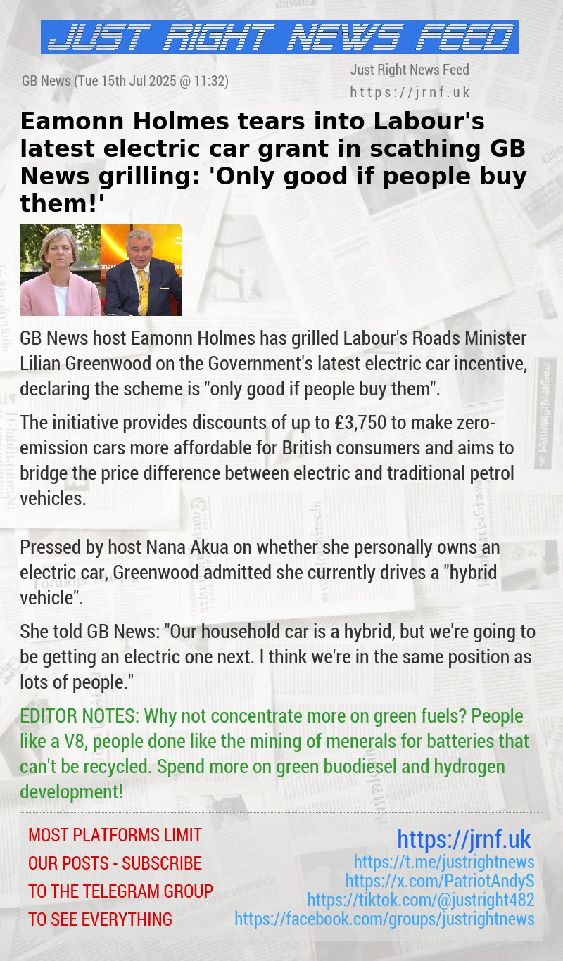 Eamonn Holmes tears into Labour’s latest electric car grant in scathing GB News grilling: ’Only good if people buy them!’