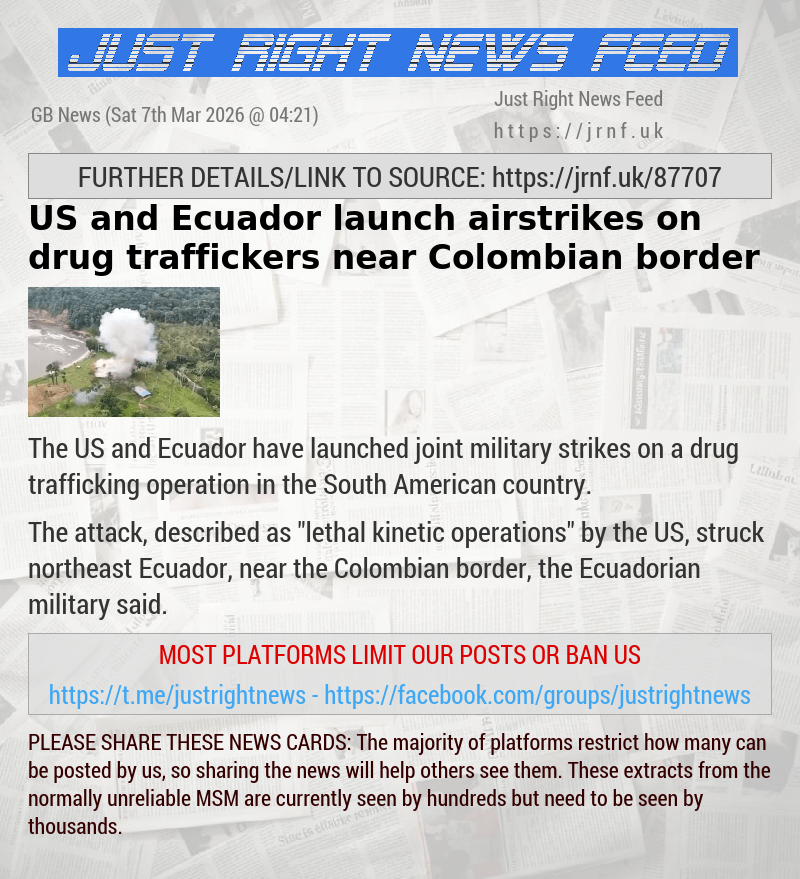 US and Ecuador launch airstrikes on drug traffickers near Colombian border