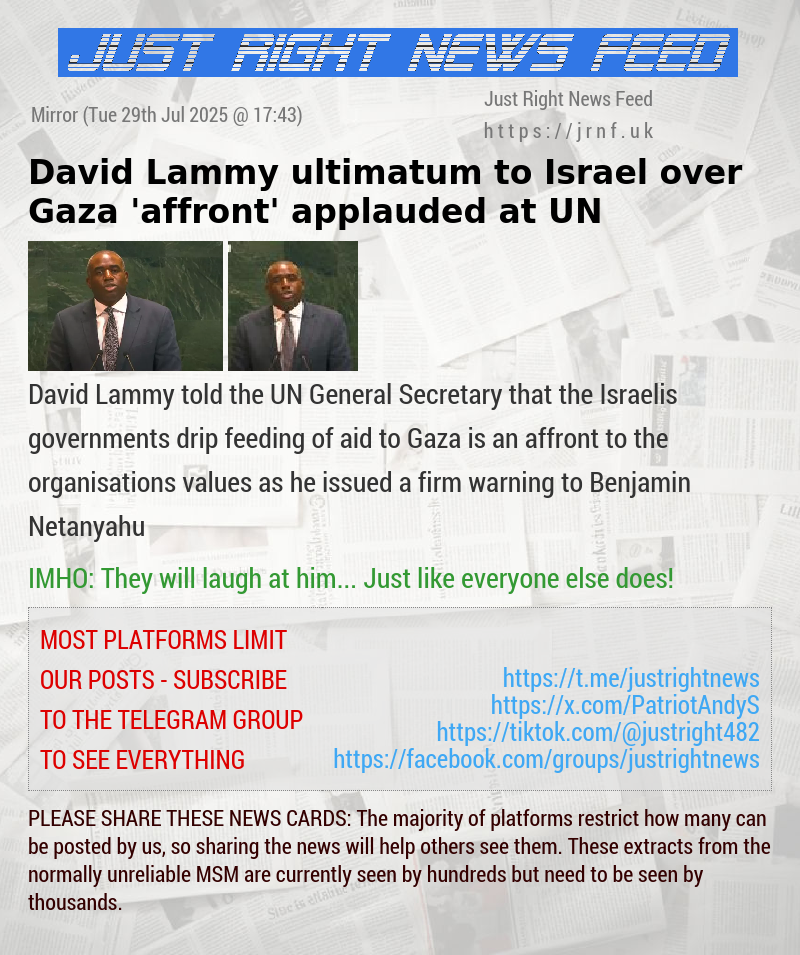 David Lammy ultimatum to Israel over Gaza ’affront’ applauded at UN