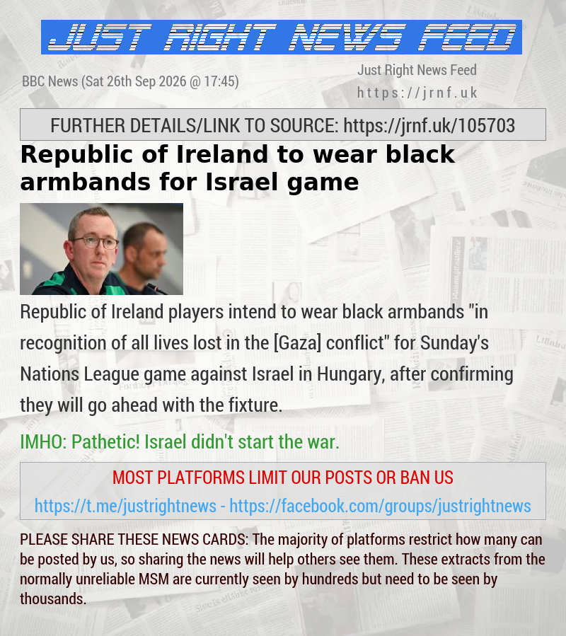 Republic of Ireland to wear black armbands for Israel game