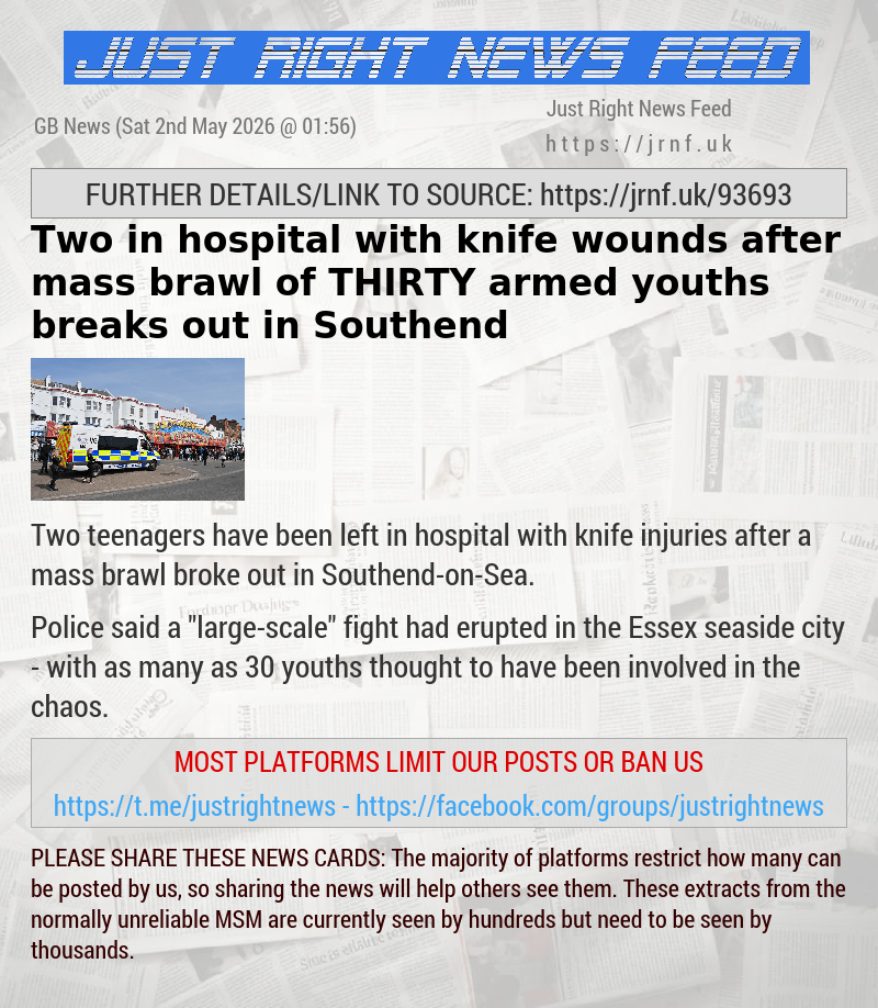 Two in hospital with knife wounds after mass brawl of THIRTY armed youths breaks out in Southend