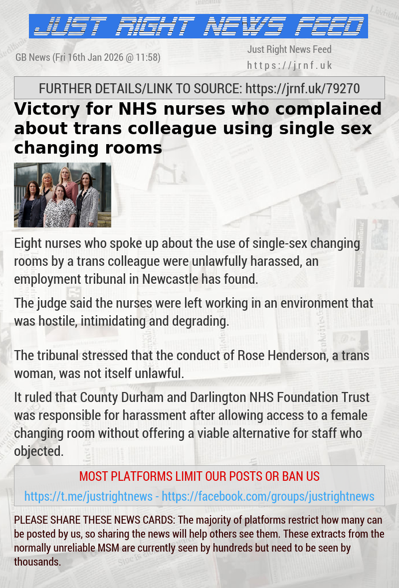 Victory for NHS nurses who complained about trans colleague using single—sex changing rooms