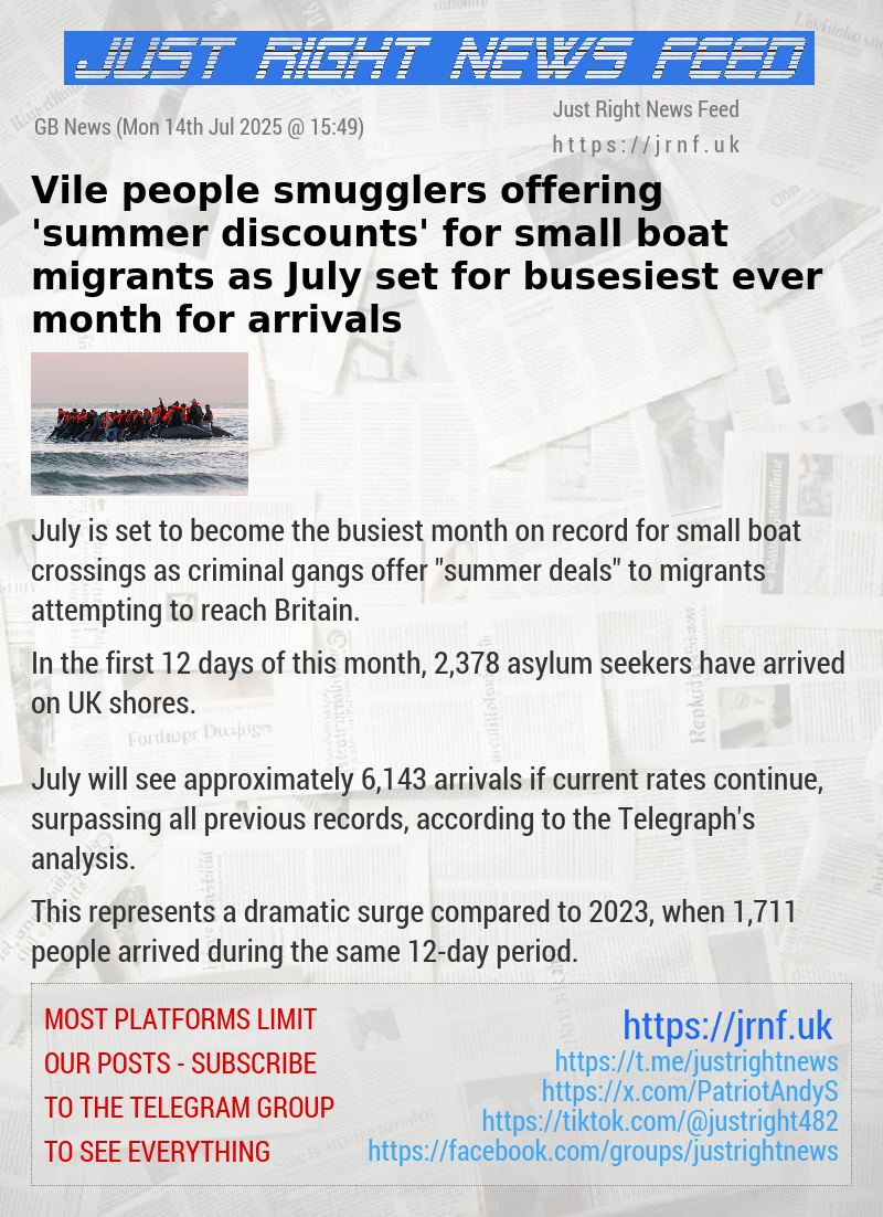 Vile people smugglers offering ’summer discounts’ for small boat migrants as July set for busesiest ever month for arrivals