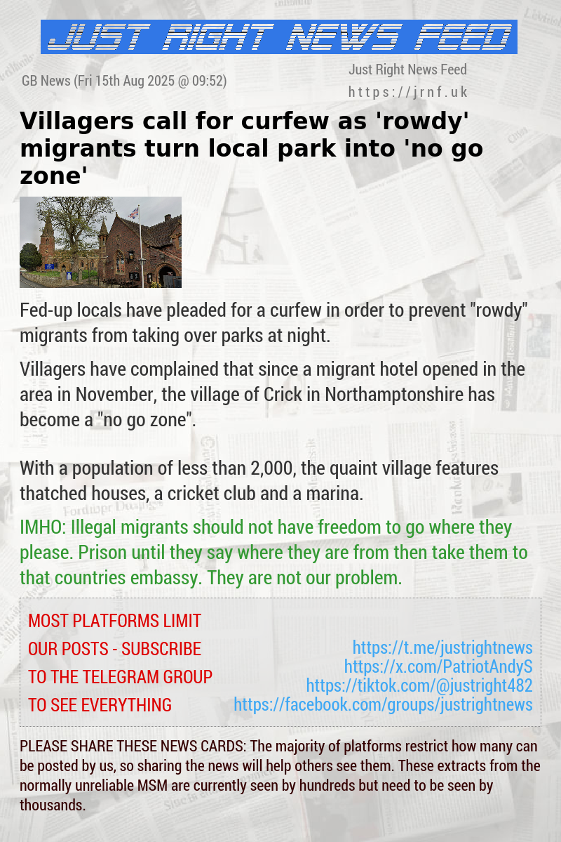 Villagers call for curfew as ’rowdy’ migrants turn local park into ’no go zone’