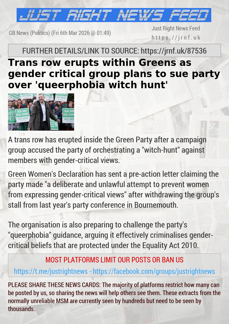 Trans row erupts within Greens as gender—critical group plans to sue party over ’queerphobia witch hunt’