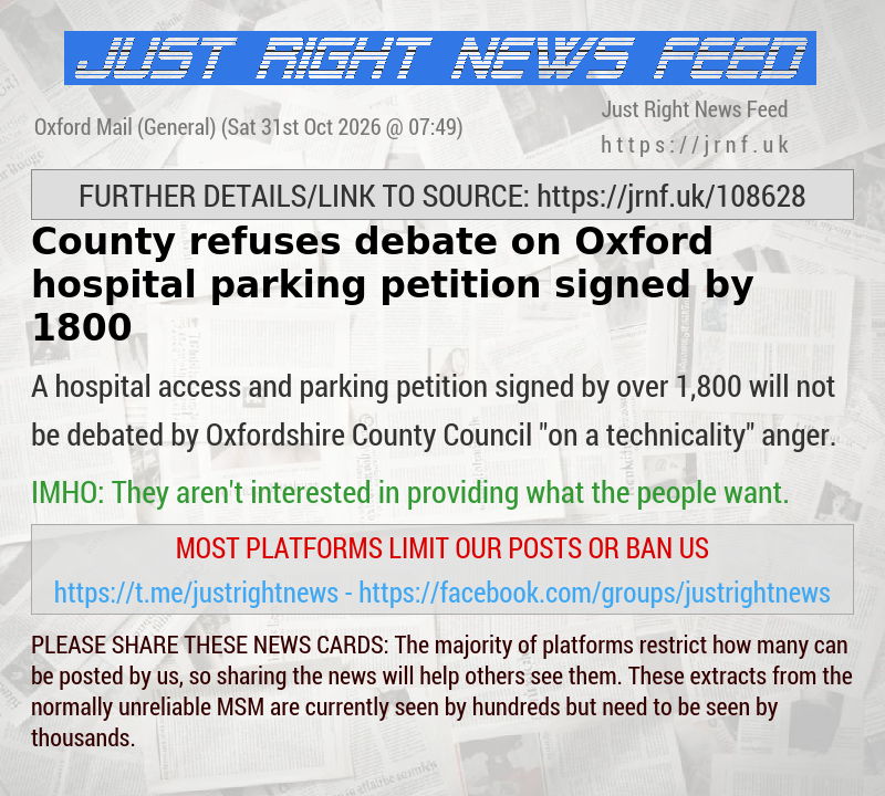 County refuses debate on Oxford hospital parking petition signed by 1800
