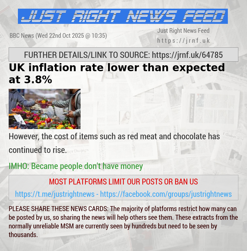 UK inflation rate lower than expected at 3.8%