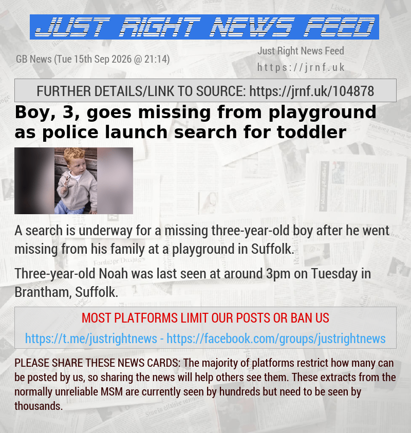 Boy, 3, goes missing from playground as police launch search for toddler