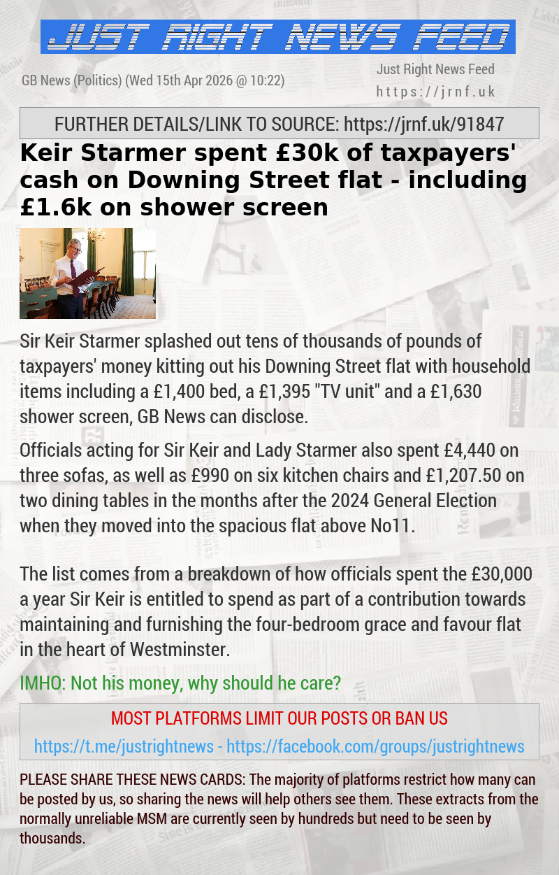 Keir Starmer spent &pound;30k of taxpayers’ cash on Downing Street flat — including &pound;1.6k on shower screen