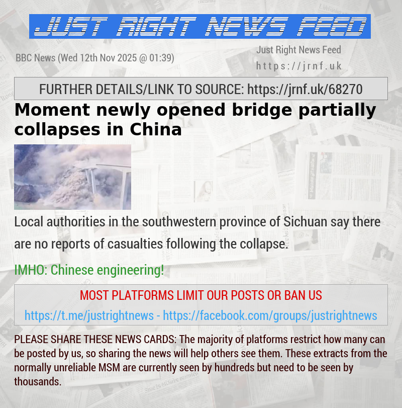 Moment newly opened bridge partially collapses in China