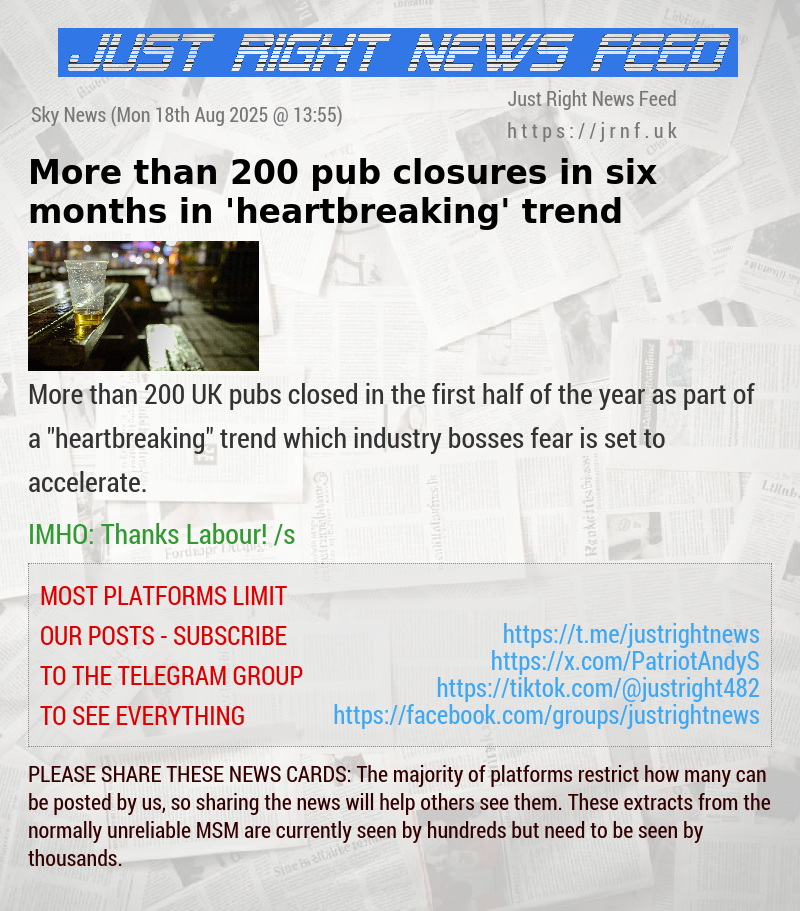 More than 200 pub closures in six months in ’heartbreaking’ trend