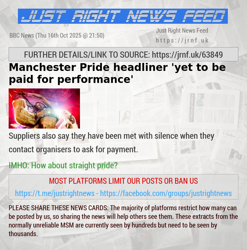 Manchester Pride headliner ’yet to be paid for performance’