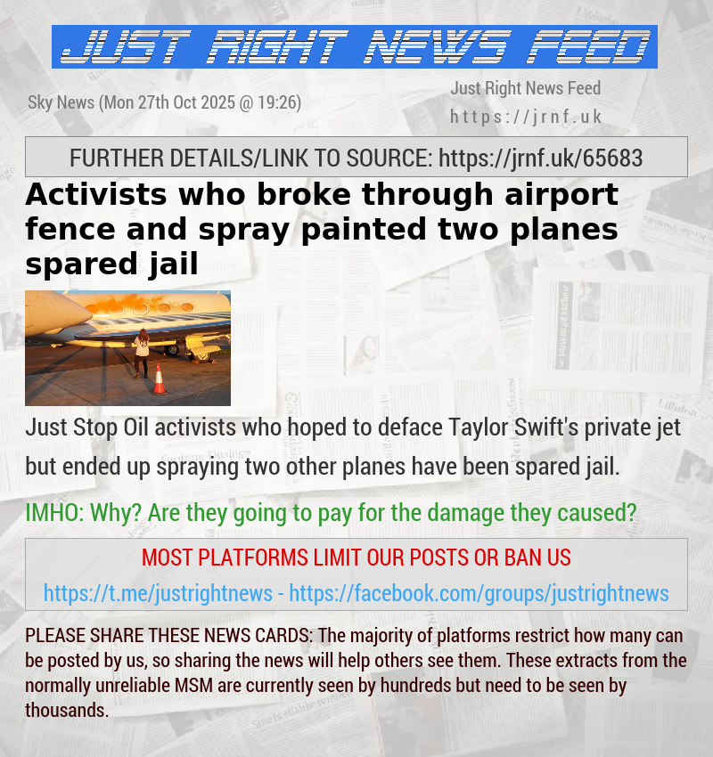 Activists who broke through airport fence and spray painted two planes spared jail