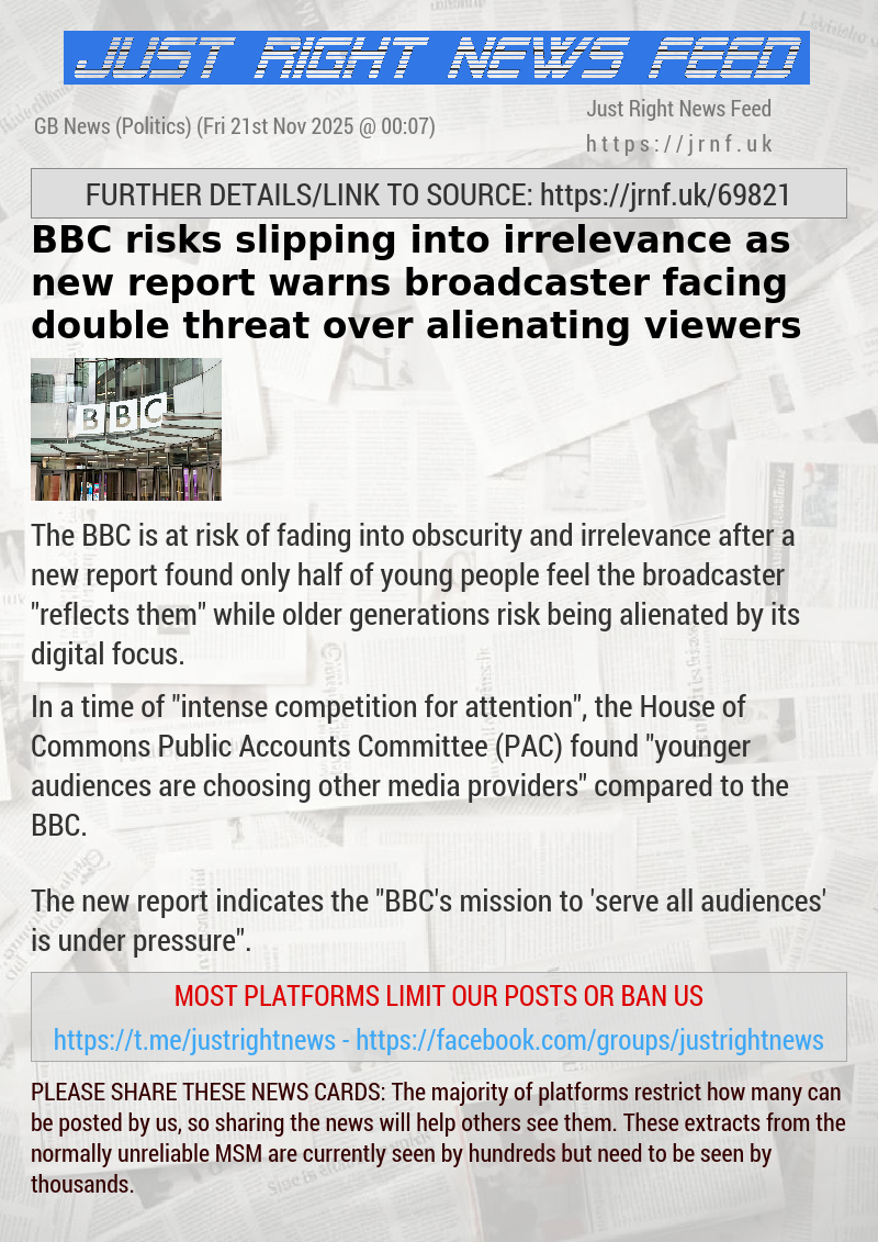 BBC risks slipping into irrelevance as new report warns broadcaster facing double threat over alienating viewers