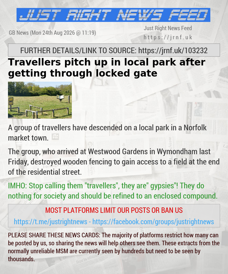 Travellers pitch up in local park after getting through locked gate
