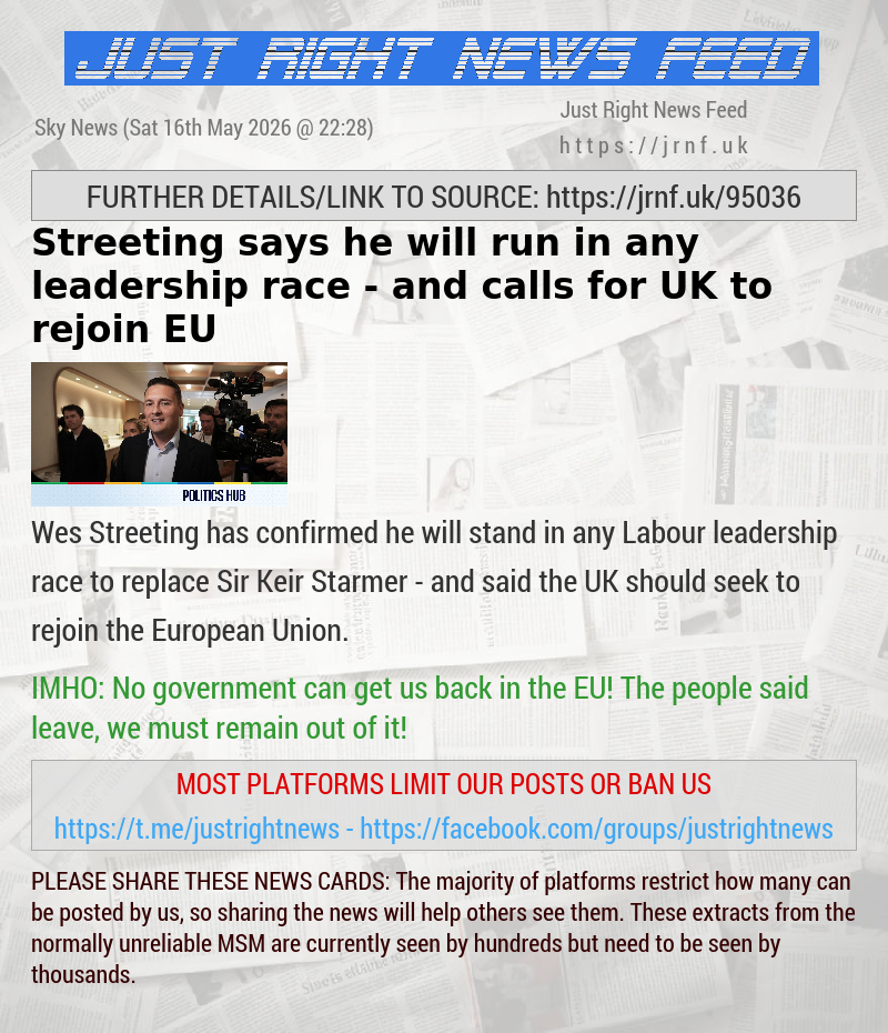 Streeting says he will run in any leadership race — and calls for UK to rejoin EU