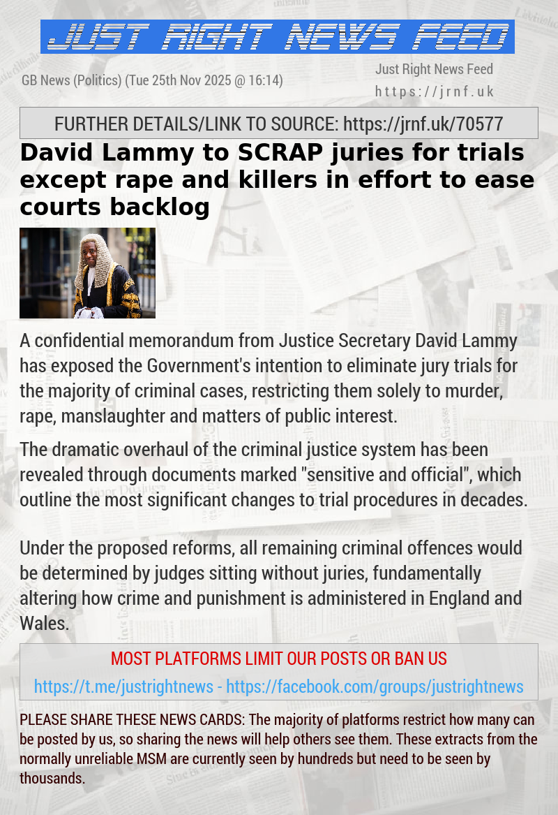 David Lammy to SCRAP juries for trials except rape and killers in effort to ease courts backlog