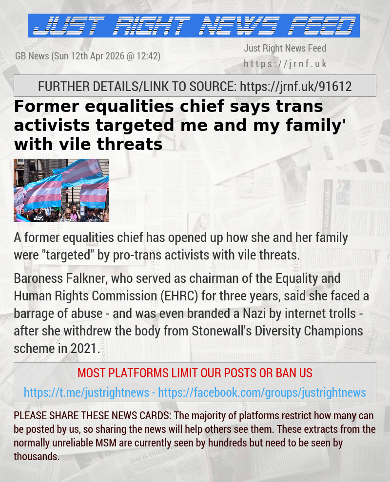 Former equalities chief says trans activists ‘targeted me and my family’ with vile threats