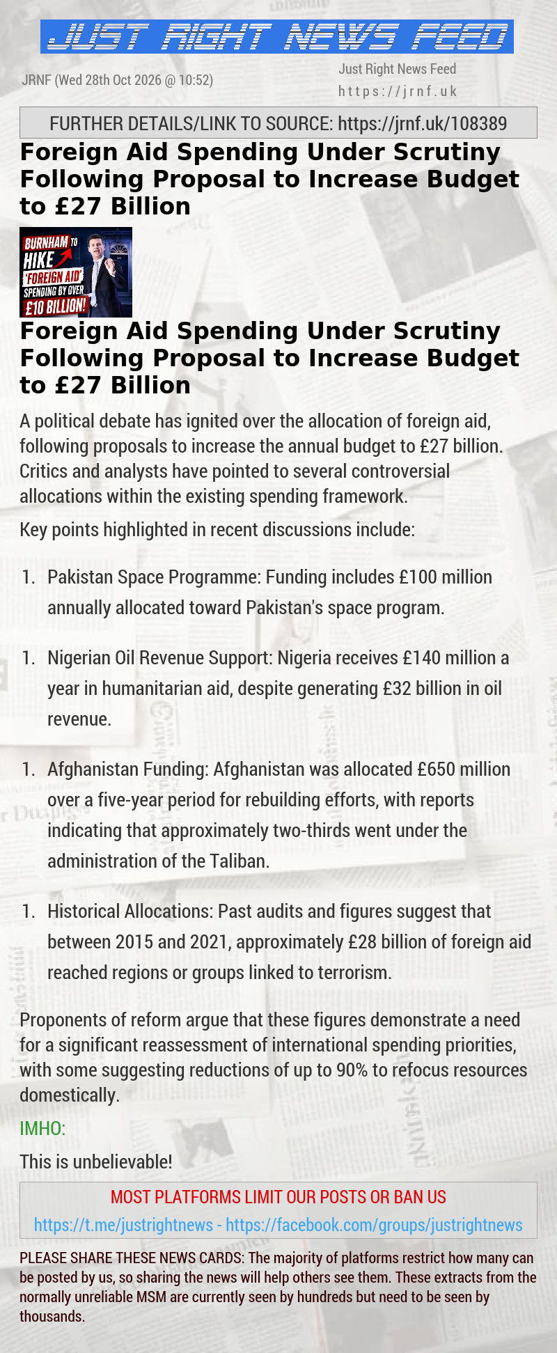 Foreign Aid Spending Under Scrutiny Following Proposal to Increase Budget to &pound;27 Billion