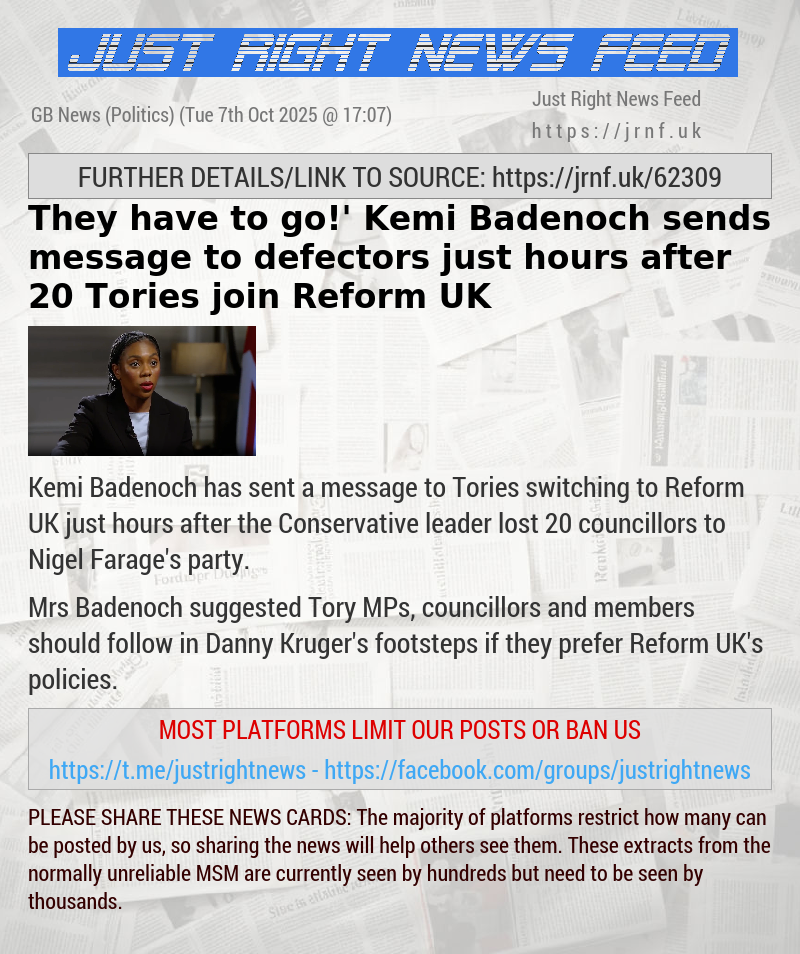 ‘They have to go!’ Kemi Badenoch sends message to defectors just hours after 20 Tories join Reform UK