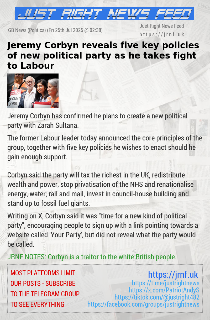 Jeremy Corbyn reveals five key policies of new political party as he takes fight to Labour