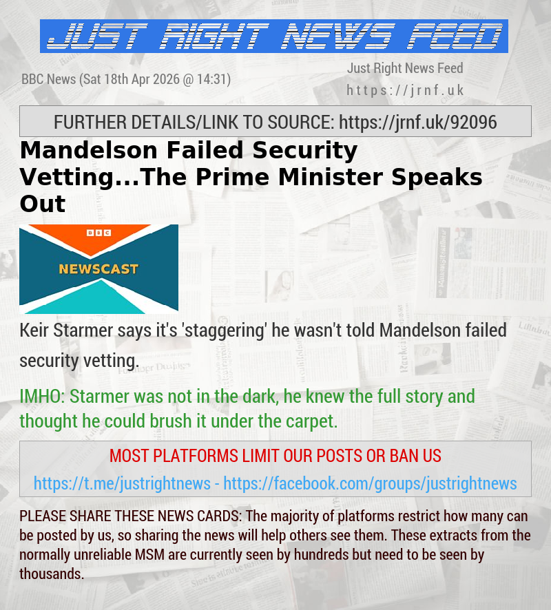 Mandelson Failed Security Vetting...The Prime Minister Speaks Out