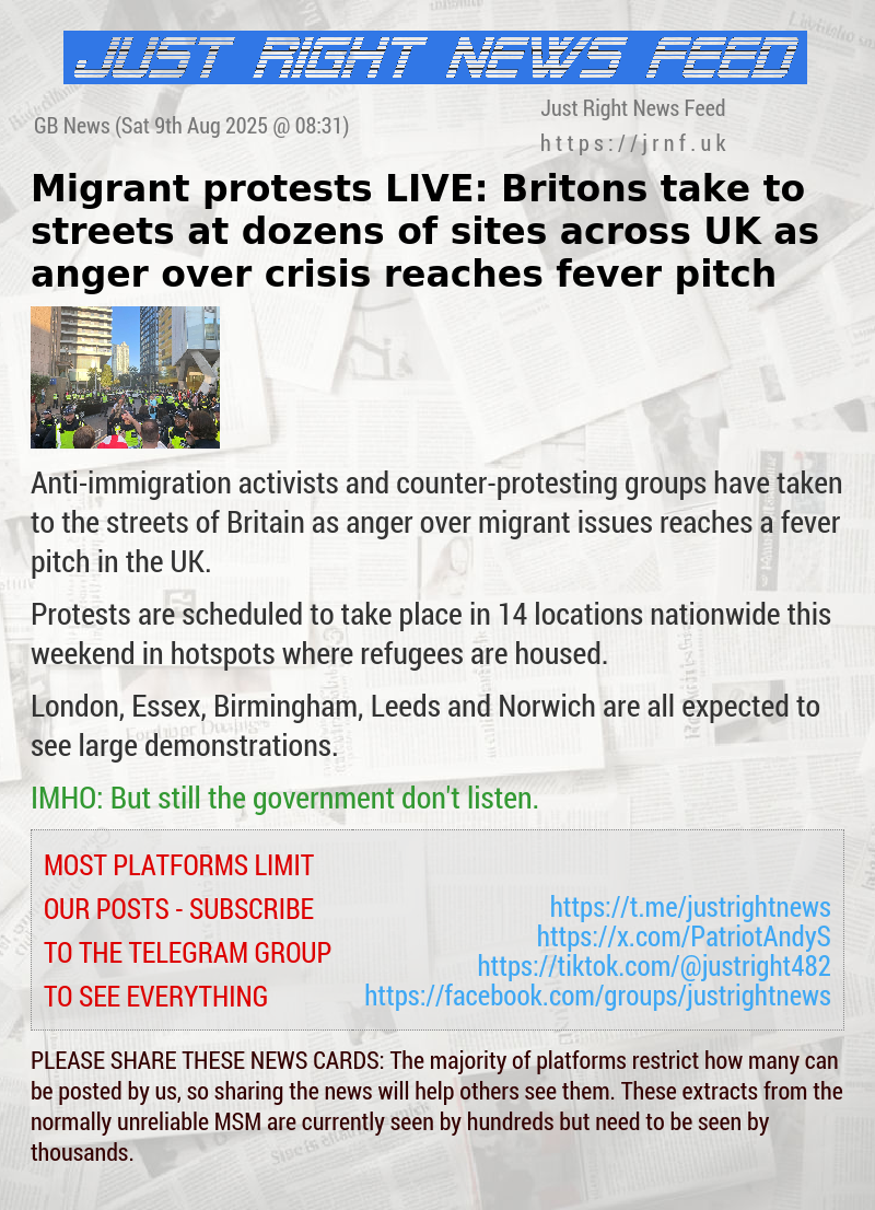 Migrant protests LIVE: Britons take to streets at dozens of sites across UK as anger over crisis reaches fever pitch