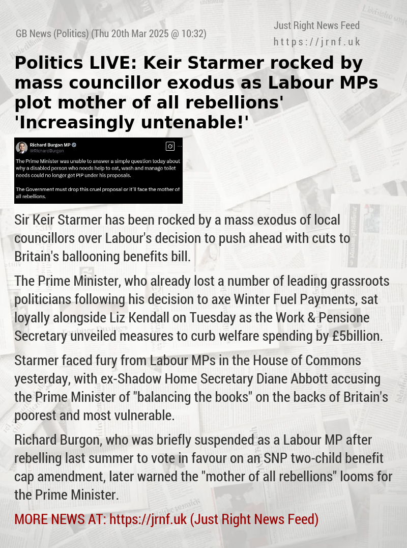 Politics LIVE: Keir Starmer rocked by mass councillor exodus as Labour MPs plot ‘mother of all rebellions’ — ’Increasingly untenable!’