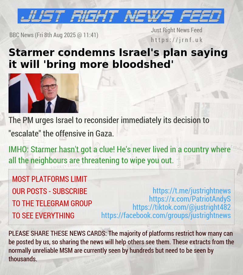 Starmer condemns Israel’s plan saying it will ’bring more bloodshed’