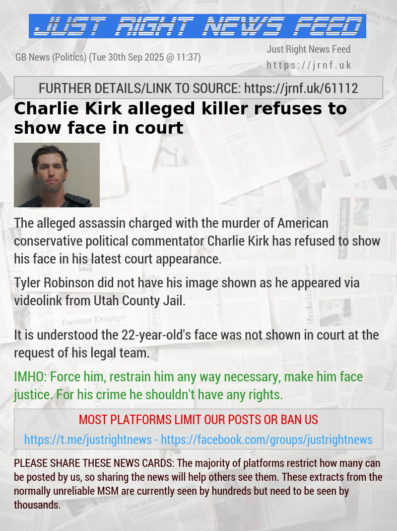 Charlie Kirk alleged killer refuses to show face in court