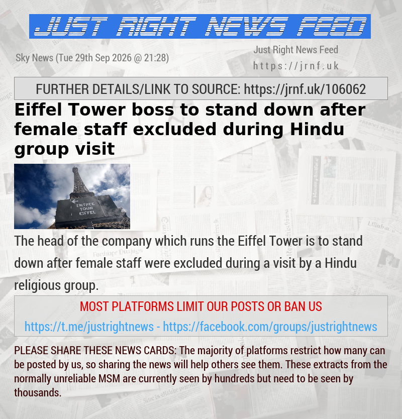 Eiffel Tower boss to stand down after female staff excluded during Hindu group visit