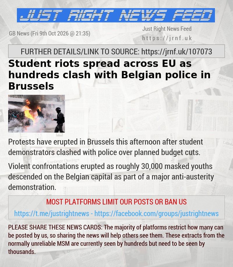 Student riots spread across EU as hundreds clash with Belgian police in Brussels