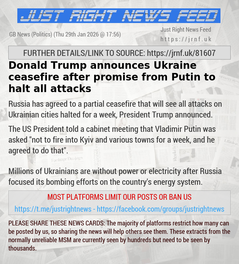 Donald Trump announces Ukraine ceasefire after promise from Putin to halt all attacks