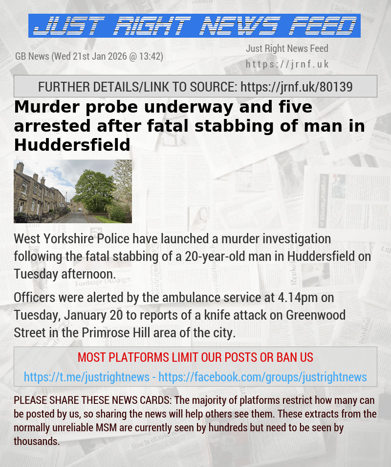 Murder probe underway and five arrested after fatal stabbing of man in Huddersfield