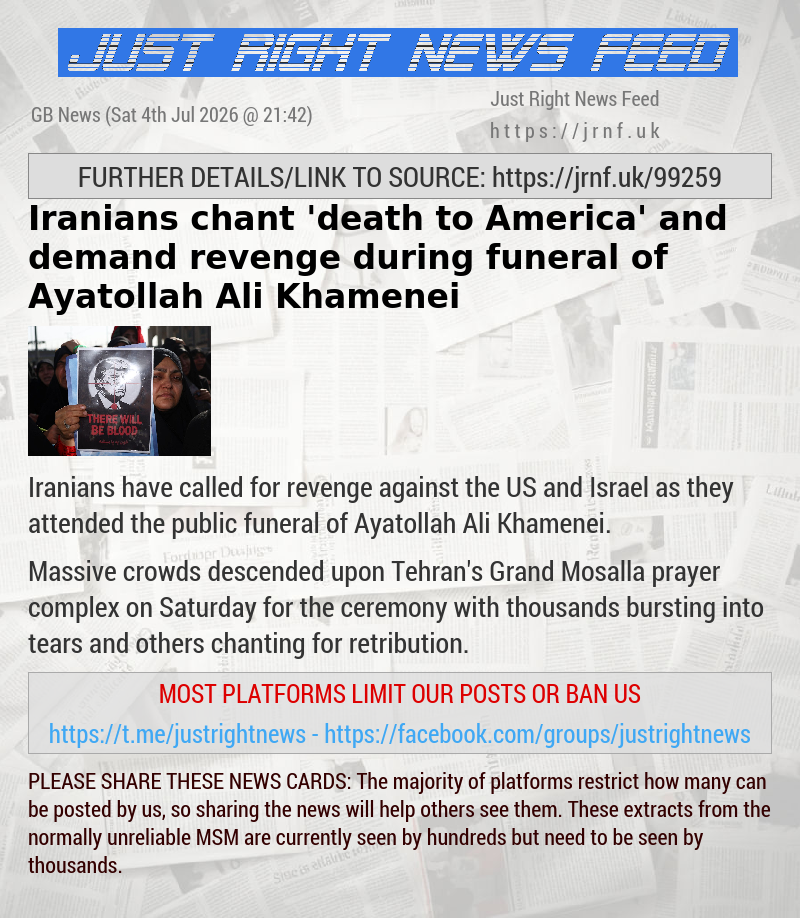 Iranians chant ’death to America’ and demand revenge during funeral of Ayatollah Ali Khamenei