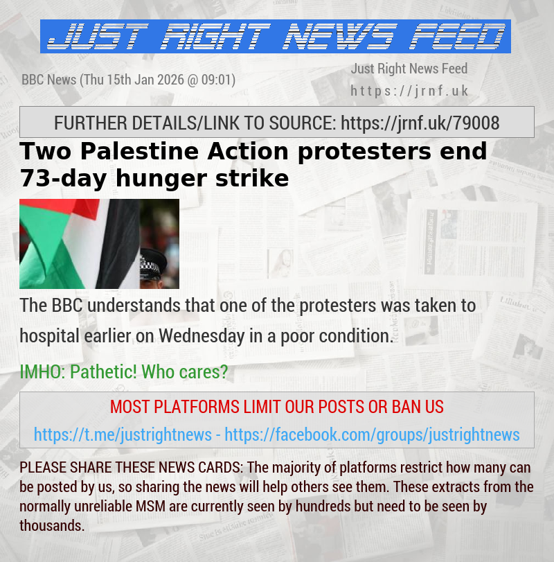 Two Palestine Action protesters end 73—day hunger strike