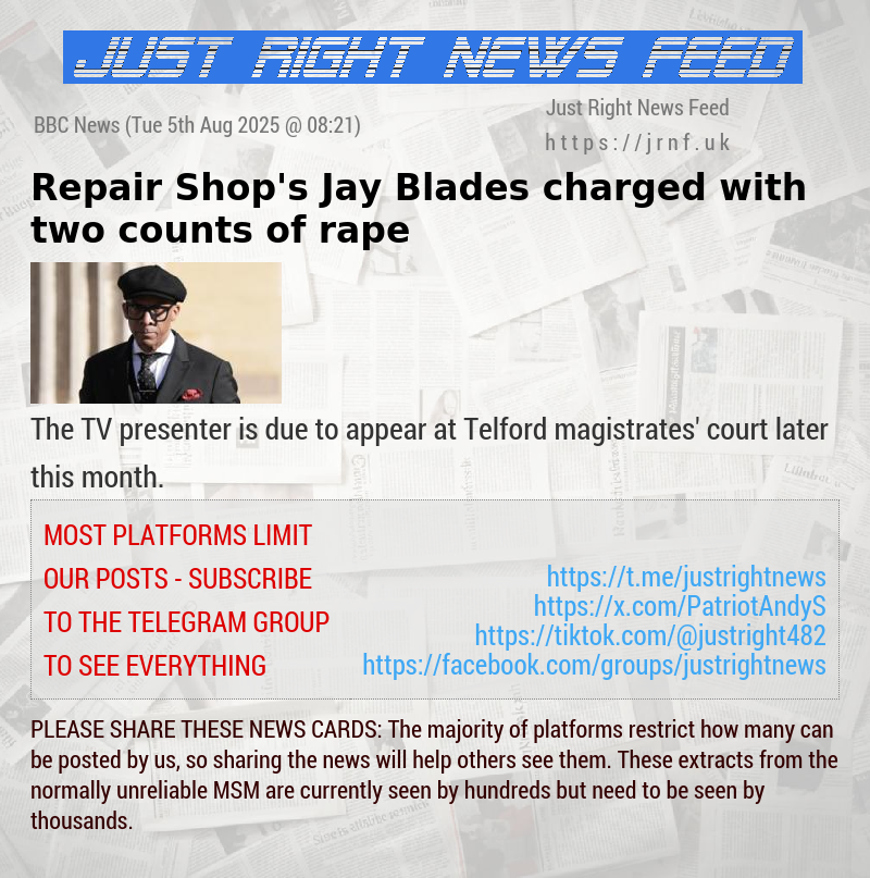 Repair Shop’s Jay Blades charged with two counts of  rape