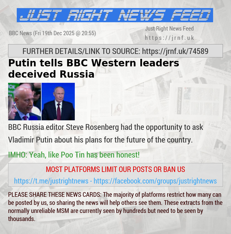 Putin tells BBC Western leaders deceived Russia