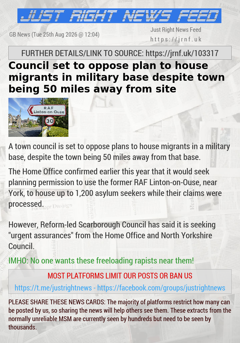 Council set to oppose plan to house migrants in military base despite town being 50 miles away from site