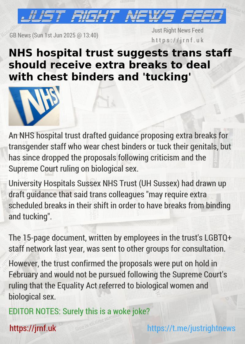 NHS hospital trust suggests trans staff should receive extra breaks to deal with chest binders and ’tucking’