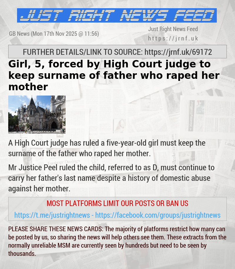Girl, 5, forced by High Court judge to keep surname of father who raped her mother