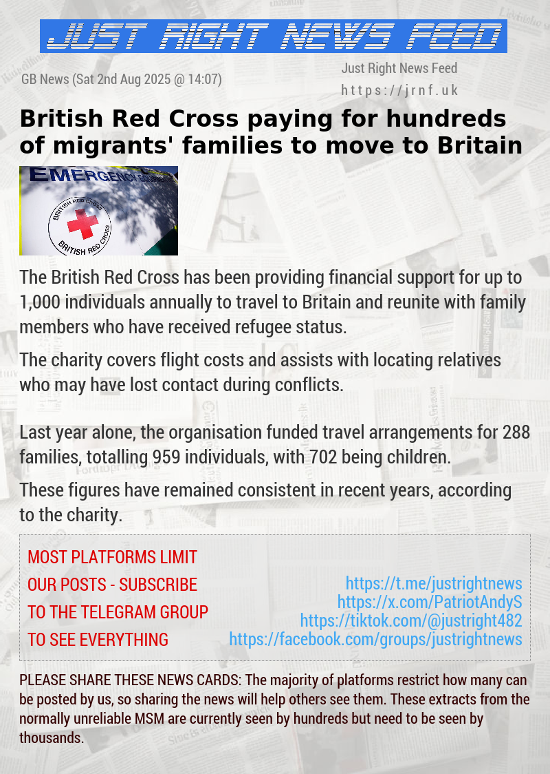British Red Cross paying for hundreds of migrants’ families to move to Britain