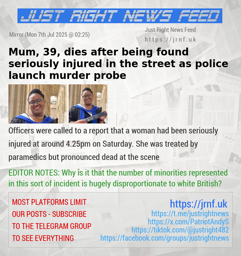 Mum, 39, dies after being found seriously injured in the street as police launch murder probe