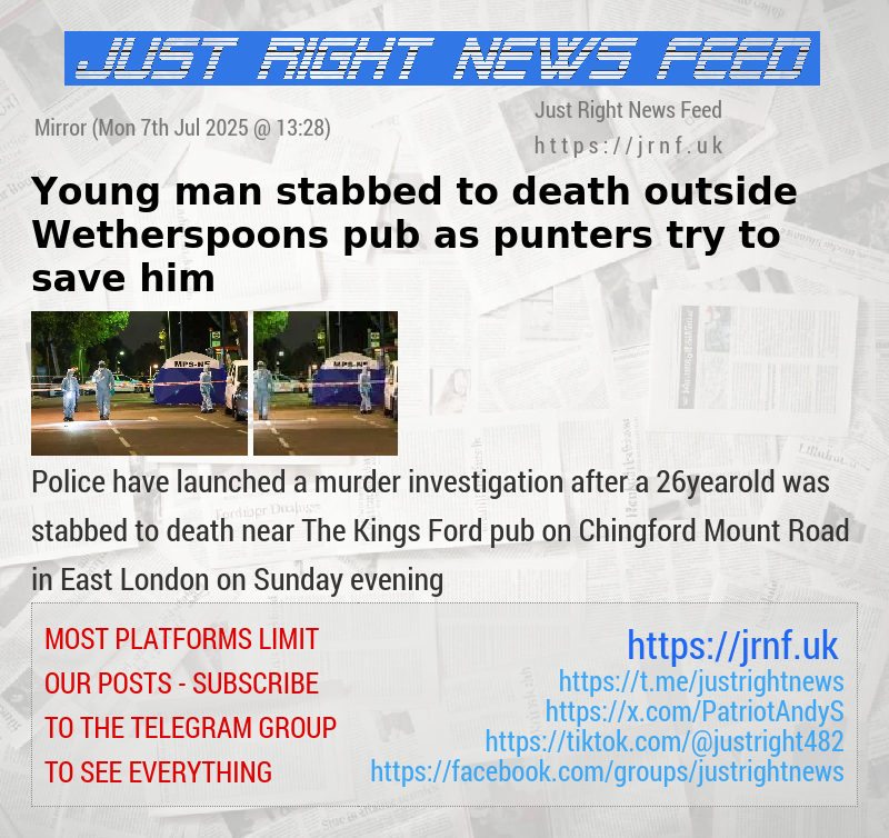 Young man stabbed to death outside Wetherspoons pub as punters try to save him