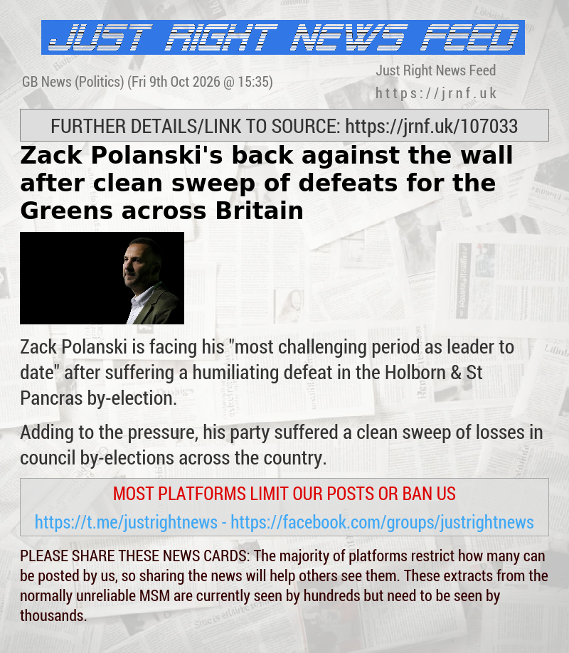 Zack Polanski’s back against the wall after clean sweep of defeats for the Greens across Britain