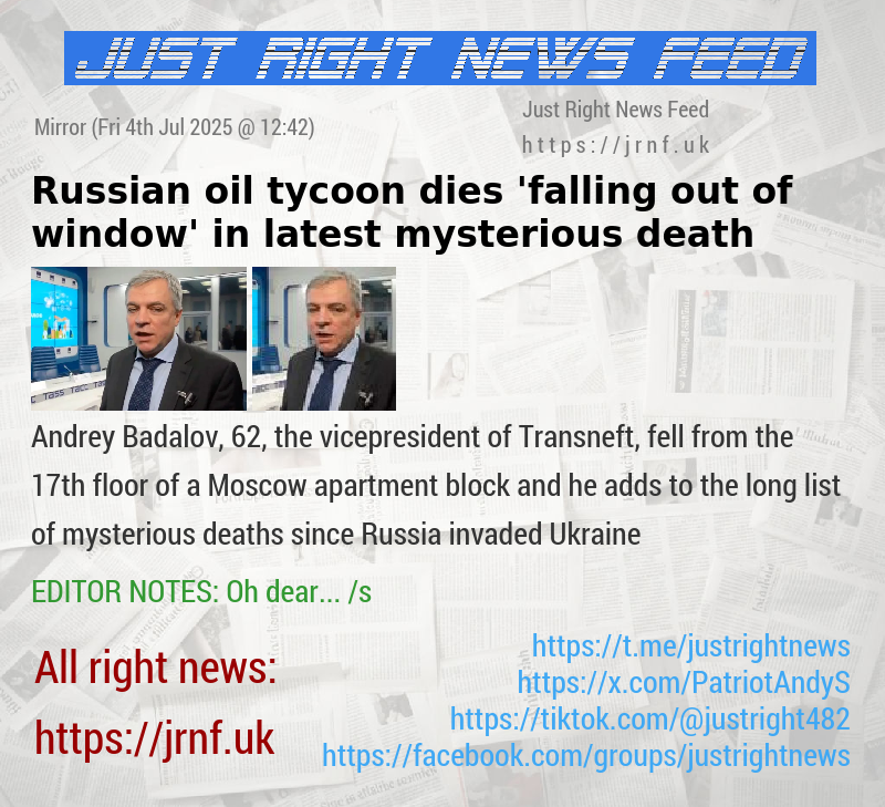 Russian oil tycoon dies ’falling out of window’ in latest mysterious death