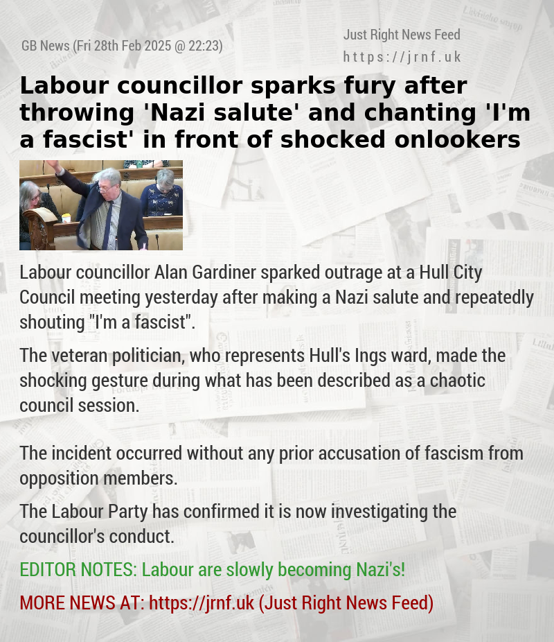 Labour councillor sparks fury after throwing ’Nazi salute’ and chanting ’I’m a fascist’ in front of shocked onlookers