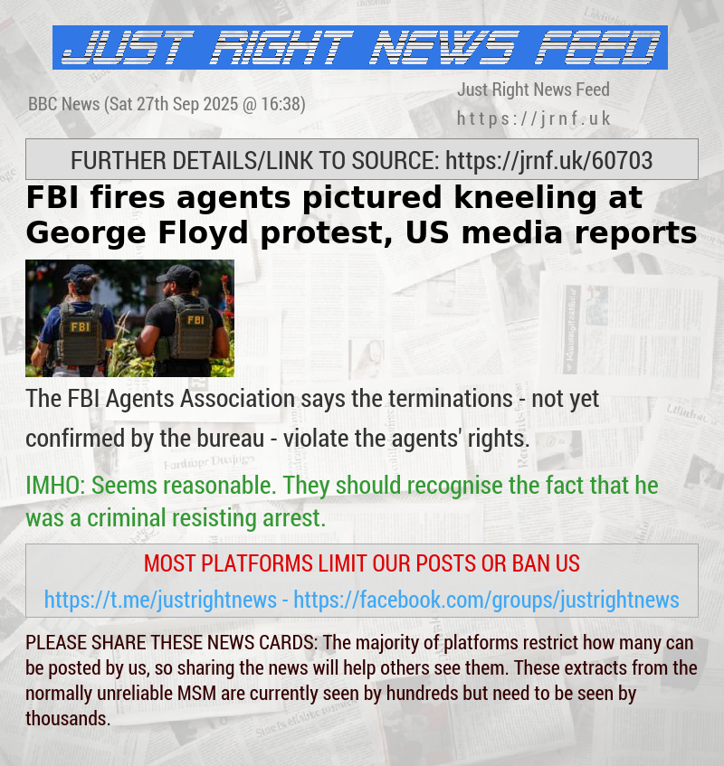 FBI fires agents pictured kneeling at George Floyd protest, US media reports