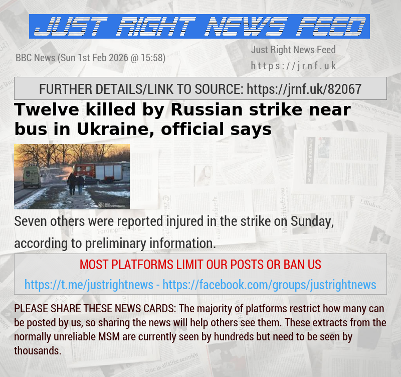 Twelve killed by Russian strike near bus in Ukraine, official says