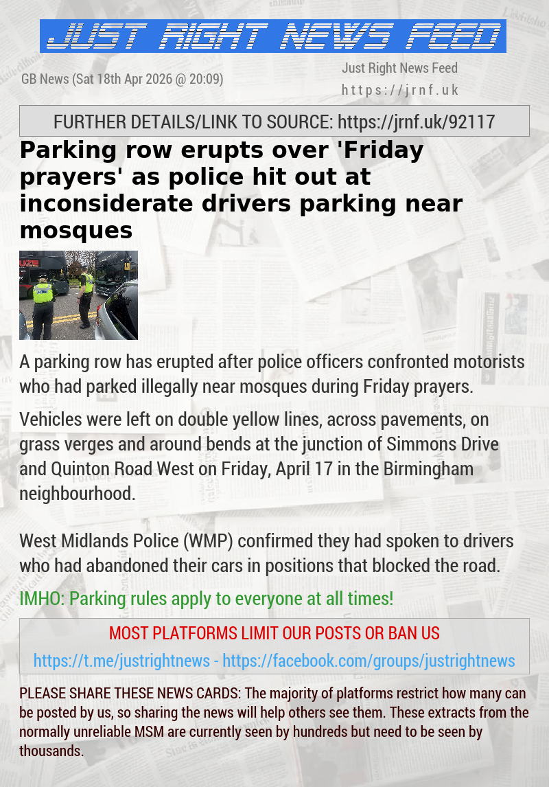 Parking row erupts over ’Friday prayers’ as police hit out at inconsiderate drivers parking near mosques